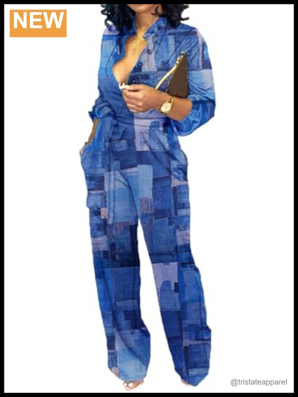 Women's V Neck Jumpsuit Long Sleeve Straight Leg with Pockets
